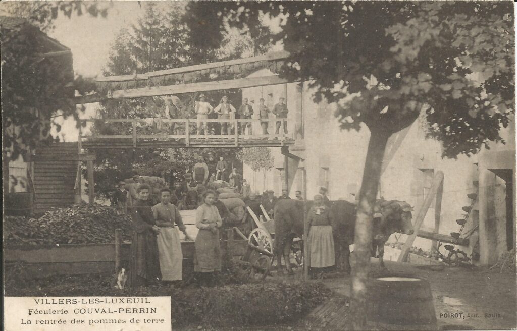 Carte postale ancienne représentant des travailleurs de la féculerie du village de Villers-lès-Luxeuil