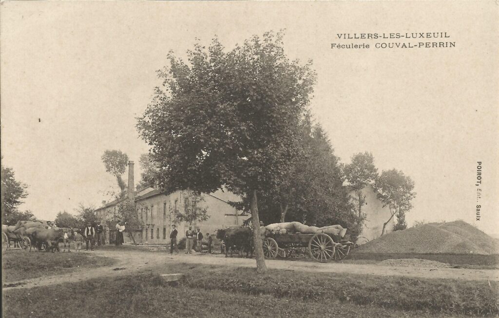 Carte postale de 1908 représentant la féculerie du village de Villers-lès-Luxeuil