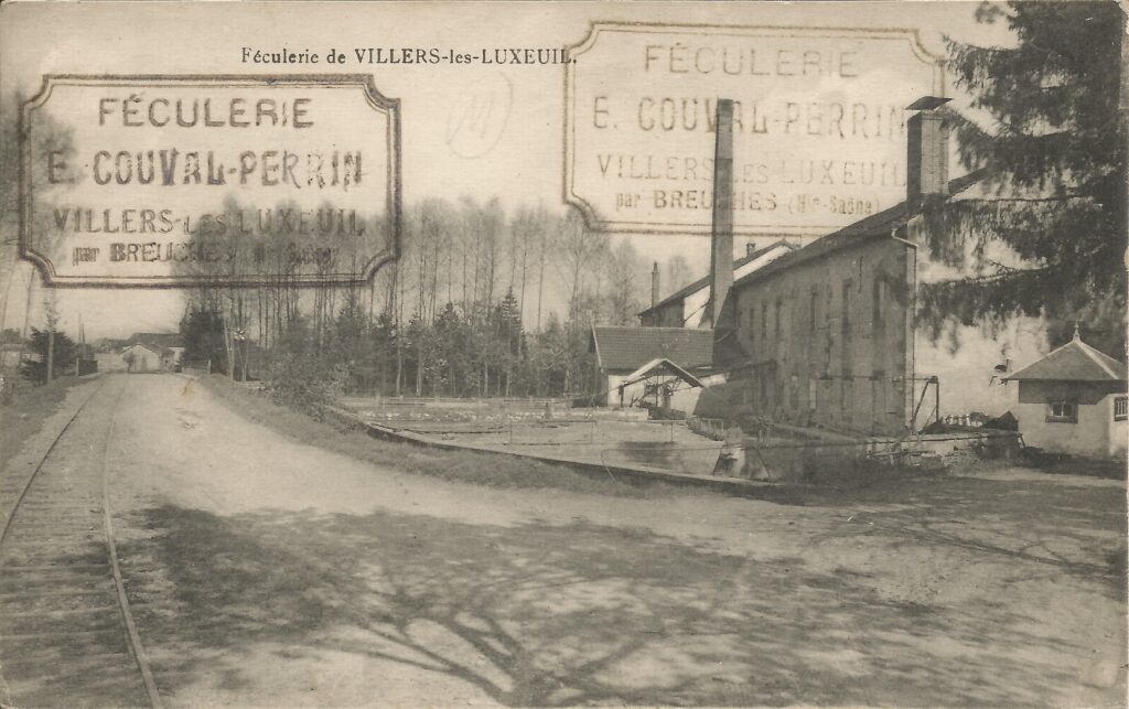 Carte postale de 1929 représentant la féculerie du village de Villers-lès-Luxeuil